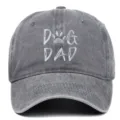 Grey washed cotton baseball cap with embroidered DOG DAD text and paw print pattern - Adjustable / Gray