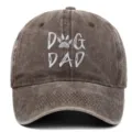 Brown washed cotton baseball cap featuring white 'DOG DAD' paw print embroidery - Adjustable / Coffee