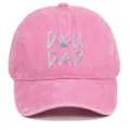 Premium pink washed cotton baseball cap featuring silver DOG DAD embroidery detail - Adjustable / Pink