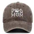 Vintage washed brown cotton baseball cap featuring white DOG MOM embroidery with paw print - Adjustable / Coffee