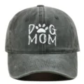 Premium washed cotton baseball cap featuring white Dog Mom embroidery in dark grey color - Adjustable / Army Green