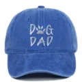 Blue vintage washed cotton baseball cap featuring silver Dog Dad embroidery design - Adjustable / Sapphire Blue