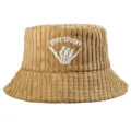 Cozy thick corduroy bucket hat featuring white 'STAY SPOOKY' skeleton hand embroidery - Adjustable / Khaki Corduroy