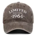 Front view of washed cotton baseball cap with 1964 embroidered limited edition design - Adjustable / Coffee