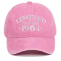 Pink distressed washed cotton baseball cap with white 1964 Limited Edition embroidery - Adjustable / Pink