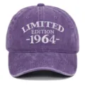 Detailed view of the purple washed cotton baseball cap with 1964 limited edition embroidery - Adjustable / Purple