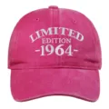 Pink washed cotton baseball cap with Limited Edition 1964 embroidery for 60th birthday gift. - Adjustable / Rose Red