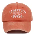 Front view of vintage washed cotton baseball cap featuring Limited Edition 1964 embroidery - Adjustable / Orange