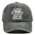 Detailed front view of washed cotton baseball cap with 90th birthday gift embroidery - Adjustable / Army Green
