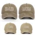 Gewaschenes Baumwoll-Baseballkappen-Set mit Dad Mom Mini Bestickung für Familien - Einheitsgröße / Set (4-teiliges Set) / Khaki