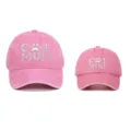 Conjunto de gorras de béisbol bordadas rosa Cat Mom y Mini para padres e hijos - Cat Mom & Mini / Set de 2 / Rosa
