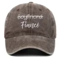 Vintage washed cotton baseball cap featuring embroidered Fiancé design for women - Adjustable / Coffee (Fiance)
