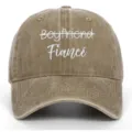Close-up view of vintage washed khaki cap featuring white Fiancé embroidery detail - Adjustable / Khaki (Fiance)