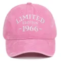 Close-up of white LIMITED EDITION 1966 embroidery on a pink washed baseball cap. - Adjustable / Pink