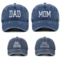 Ensemble de casquettes de baseball en denim délavé famille avec broderie DAD MOM - Taille unique / Pack de 4 (Styles Dad, Mom, Sister, Brother) / Bleu marine