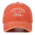 Detailed view of white '1956' embroidery on orange washed cotton baseball cap - Orange
