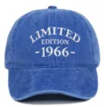 Front detail of blue washed baseball cap with white 1966 Limited Edition embroidery - Adjustable / Sapphire Blue