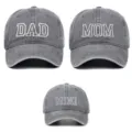 Familien-Set graue verwaschene Baumwoll-Basecaps mit DAD MOM und MINI Stickerei - Einheitsgröße / Set (3-teiliges Set) / Grau