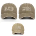 Detailansicht von Eltern-Kind-Baseballkappen mit Stickerei DAD, MOM und MINI Stoff - Einheitsgröße / Set (3-teiliges Set) / Khaki