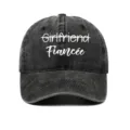 Close-up of vintage washed black cotton baseball cap with white Fiancée embroidery - Adjustable / Black (Fiancee)