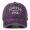 Detailed view of vintage purple washed baseball cap with 1956 Limited Edition embroidery - Purple