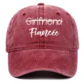 Detailed shot of washed cotton baseball cap with white Fiancée embroidery - Adjustable / Wine Red (Fiancee)