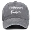 Detail view of washed gray baseball cap with white Fiancée embroidery - Adjustable / Gray (Fiancee)