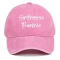 Close-up of pink washed baseball cap with white Fiancée embroidery detail - Adjustable / Pink (Fiancee)