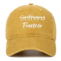 Front view of washed yellow baseball cap with Fiancée white embroidery - Adjustable / Yellow (Fiancee)