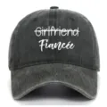 Close-up of white "Fiancée" embroidery on a vintage washed charcoal grey baseball cap. - Adjustable / Army Green (Fiancee)