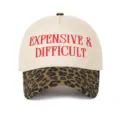 Casquette beige rétro avec broderie rouge Expensive & Difficult et visière léopard - Casquette de baseball color-block / Imprimé léopard