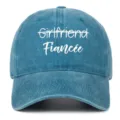 Detail of a vintage washed blue denim baseball cap with white Fiancée embroidery - Adjustable / Lake Blue (Fiancee)