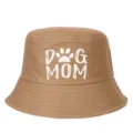 Sombrero de pescador de algodón clásico con bordado 'DOG MOM' y diseño de huella - Ajustable / Caqui