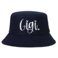Classic navy blue cotton bucket hat featuring white Gigi embroidery and cute hearts - Adjustable / Navy Blue
