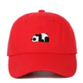 Red cotton baseball cap featuring cute panda embroidery in a relaxed soft-top design - Adjustable / Red