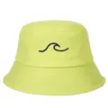 Neon lime green cotton bucket hat featuring black sea wave embroidery for sun protection - Adjustable / Neon Yellow