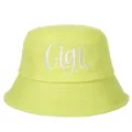 Vibrant lime green cotton bucket hat featuring white cursive Gigi letter embroidery - Adjustable / Neon Yellow