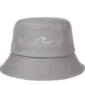 Classic grey cotton bucket hat featuring minimalist white wave embroidery design - Adjustable / Gray