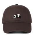 Detailed view of a brown soft top baseball cap featuring a cute embroidered panda design. - Adjustable / Coffee