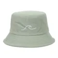 Sage green bucket hat with white wave embroidery detail for outdoor sun protection - Adjustable / Azure Blue
