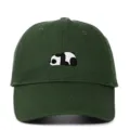 Front view of green baseball cap featuring cute panda embroidery detail - Adjustable / Army Green