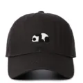 Detailed close-up of a black baseball cap featuring a cute embroidered panda design - Adjustable / Dark Gray