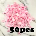 50pcs Pink Satin Ribbon Bows Pack for DIY Hair Accessories and Wedding Crafts 25mm - Pink