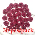 30 pcs capullos de flores de rosa de cinta de saten magenta oscuro para decoracion diy - 30 Piezas/Paquete / Burdeos