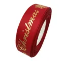 Rotes Ripsband mit Goldfolien-Weihnachtstext und Schneeflockenmuster für Geschenke. - 2.5cmx22m/Rolle / Rot