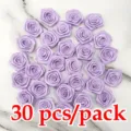 30pzas 4cm cinta rosas capullos morado claro flores de tela hechas a mano para decoracion diy - 30 Piezas/Paquete / Violeta Claro