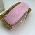 Primer plano detalle de cinta de organza rosa con patron de estrellas y luna plateadas. - Rosa * 5cm, 4.5m/rollo