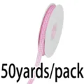 Pink gingham ribbon detail shot, 1cm width, ideal for DIY crafts, sewing, and gift wrapping. - Pink