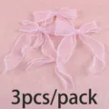 Pink organza pearl bows 3pcs pack, sweet hair bow gift wrapping and wedding party DIY decor. - Pink