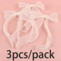 3pcs pink organza bows with pearl edge for wedding festival party decoration and DIY gift wrapping. - Beige